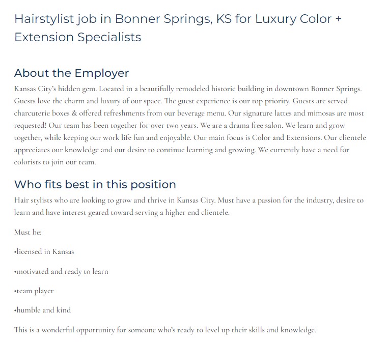 salon employment ad example