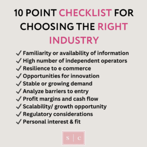 list of aspects to consider when buying a business in an industry